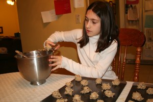 Using the larger of my two Pampered Chef scoops makes our cookies more uniform.