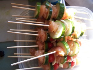 Marinade first, skewer second.