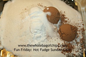 First group of dry ingredients get mixed right in the baking dish!