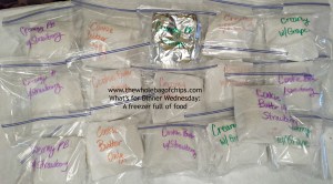 I think this excited me the most of all: two loaves of bread made into sandwiches of the kids' choosing, and frozen for lunches.