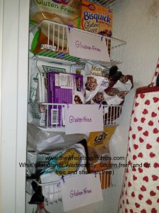 Keeping everything in one spot in our pantry so we don't have to go searching for the gluten free ingredients and snacks.