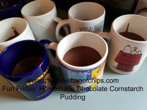 A double recipe makes about six mugs of pudding. 